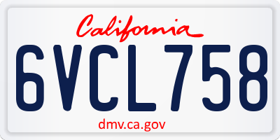 CA license plate 6VCL758