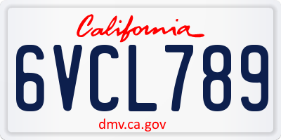 CA license plate 6VCL789
