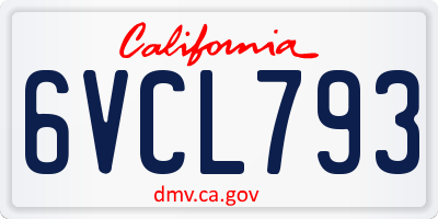 CA license plate 6VCL793