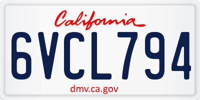 CA license plate 6VCL794