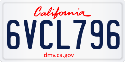 CA license plate 6VCL796
