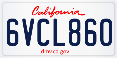 CA license plate 6VCL860