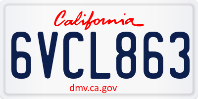 CA license plate 6VCL863