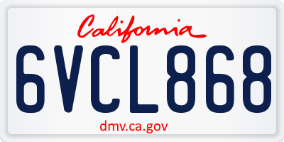 CA license plate 6VCL868
