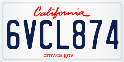 CA license plate 6VCL874