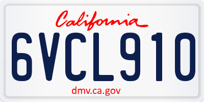 CA license plate 6VCL910