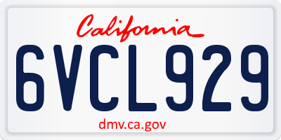 CA license plate 6VCL929