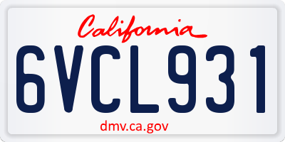 CA license plate 6VCL931