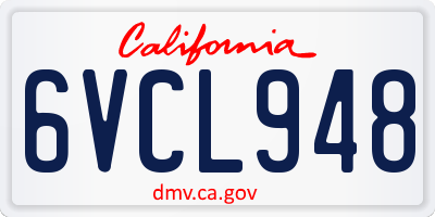 CA license plate 6VCL948