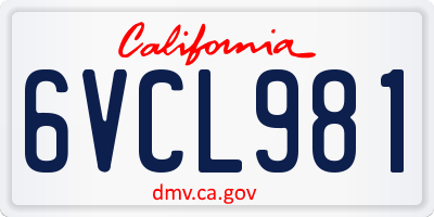 CA license plate 6VCL981