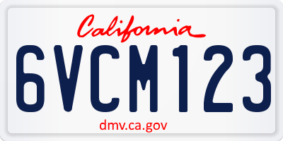 CA license plate 6VCM123