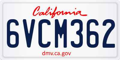CA license plate 6VCM362