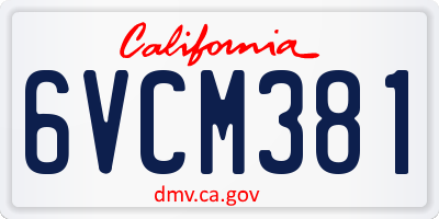 CA license plate 6VCM381