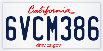 CA license plate 6VCM386