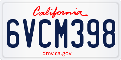 CA license plate 6VCM398