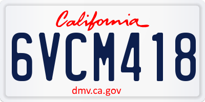 CA license plate 6VCM418