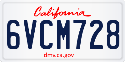 CA license plate 6VCM728