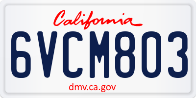 CA license plate 6VCM803