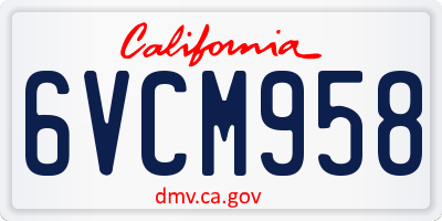 CA license plate 6VCM958