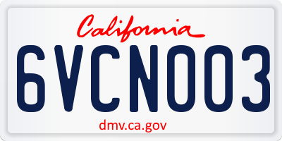 CA license plate 6VCN003