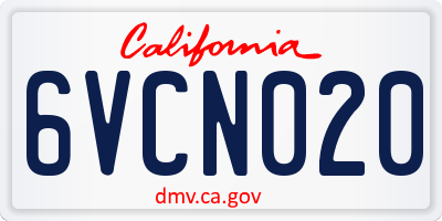 CA license plate 6VCN020