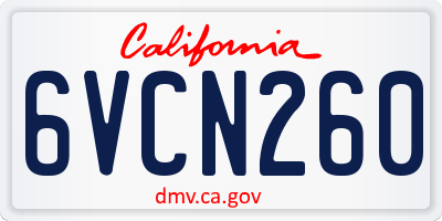 CA license plate 6VCN260