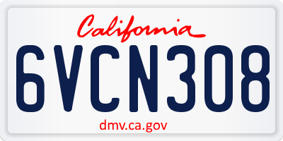 CA license plate 6VCN308