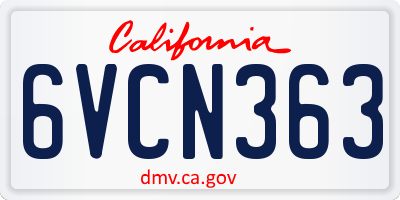 CA license plate 6VCN363