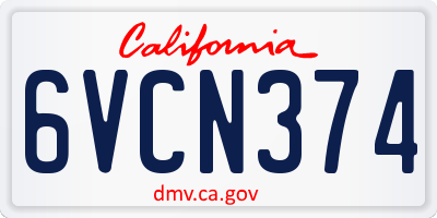 CA license plate 6VCN374