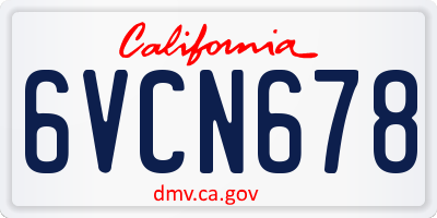 CA license plate 6VCN678