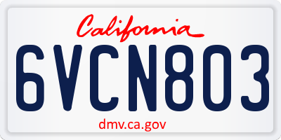 CA license plate 6VCN803
