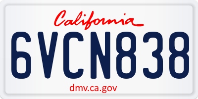 CA license plate 6VCN838