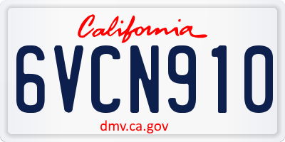 CA license plate 6VCN910