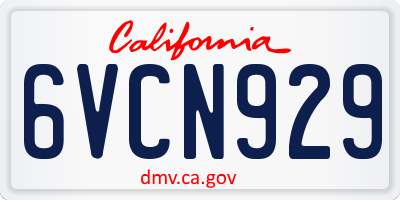 CA license plate 6VCN929