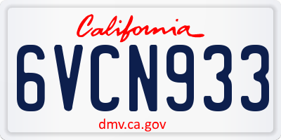 CA license plate 6VCN933