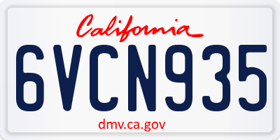 CA license plate 6VCN935