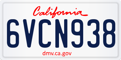 CA license plate 6VCN938