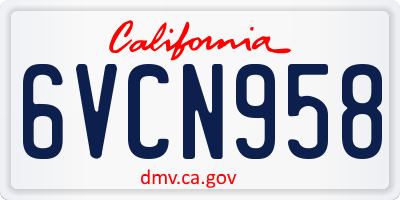 CA license plate 6VCN958