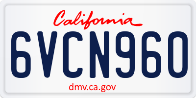 CA license plate 6VCN960