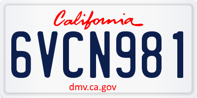 CA license plate 6VCN981