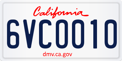 CA license plate 6VCO010