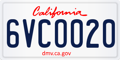 CA license plate 6VCO020