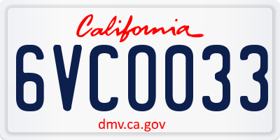 CA license plate 6VCO033