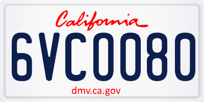 CA license plate 6VCO080