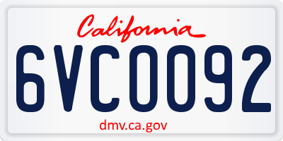 CA license plate 6VCO092
