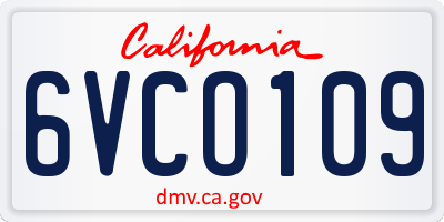 CA license plate 6VCO109