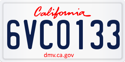 CA license plate 6VCO133