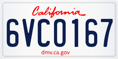 CA license plate 6VCO167