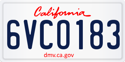 CA license plate 6VCO183