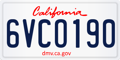 CA license plate 6VCO190